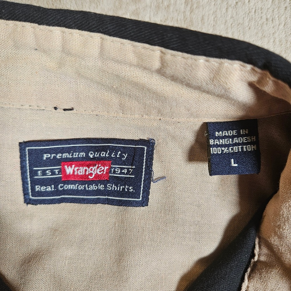 Wrangler Premium Quality Mens Large Black Cotton Long Sleeve Work Shirt HLB1WHA - Picture 6 of 14
